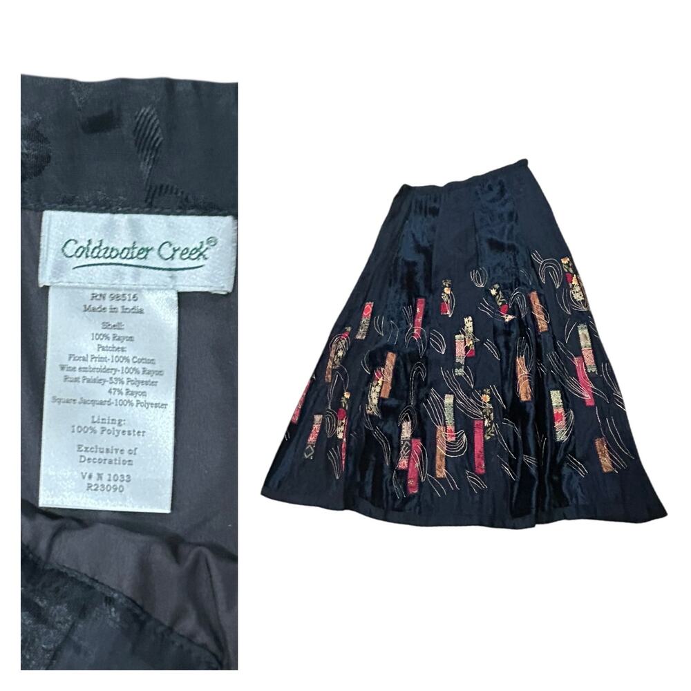 Black Velvet Patchwork Skirt Boho Embroidered Max… - image 3